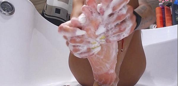  Girl Washing Feet Closeup - Foot Fetish